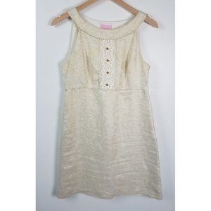 Lilly Pulitzer Women's Sz. 6 Gold/Cream Linen Blend Dress W/ Rope Details